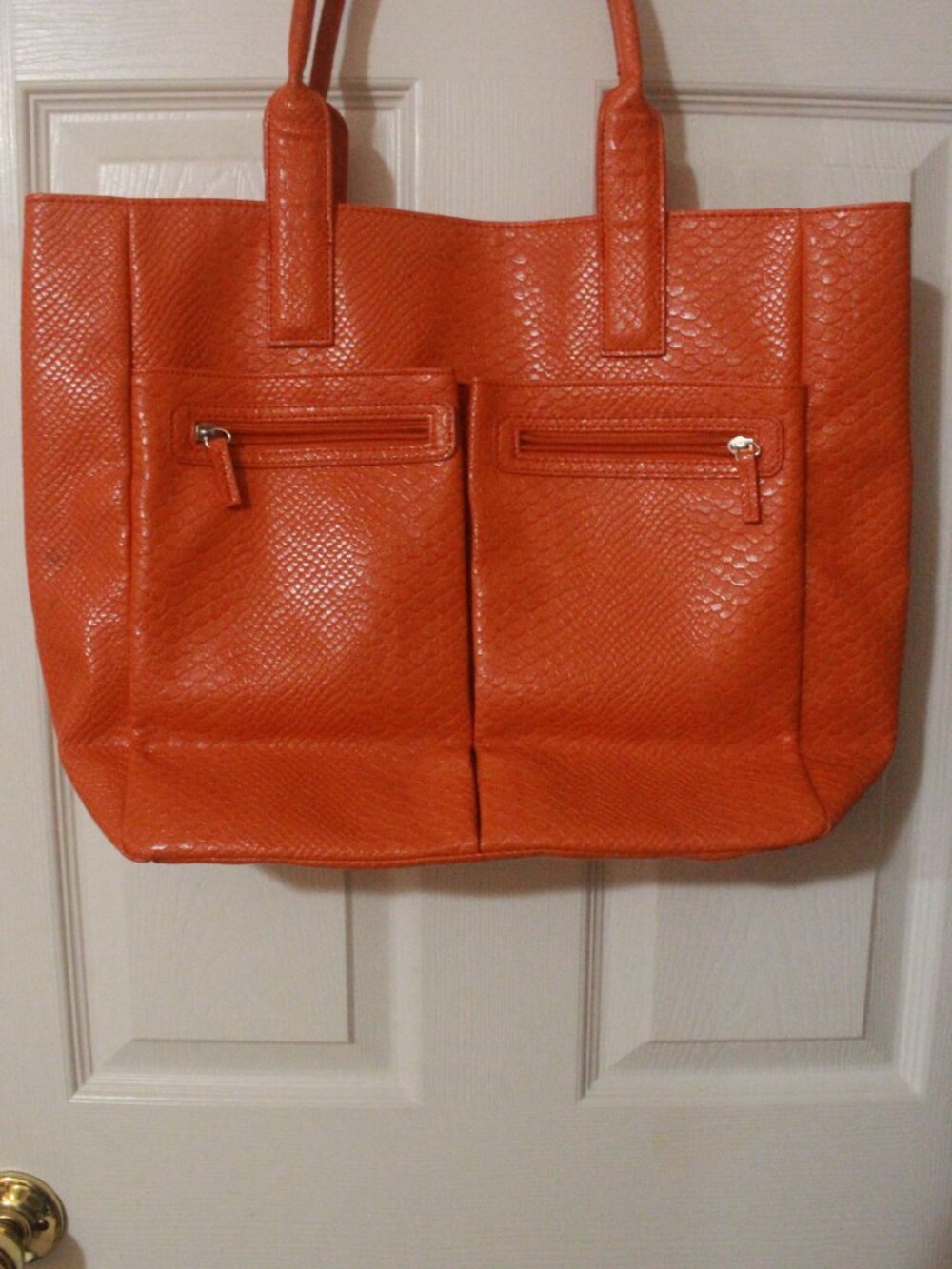 Neiman Marcus Burnt Orange Textured Tote with Two Front Zip Pockets